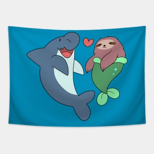 Shark and Mermaid Sloth Tapestry