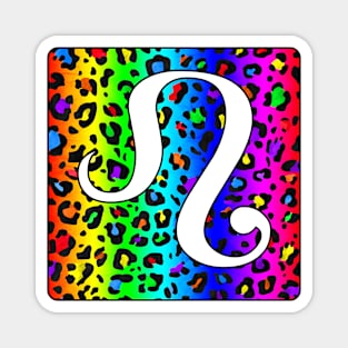 Leo Zodiac Horoscope Rainbow Leopard Print Square Monogram Magnet