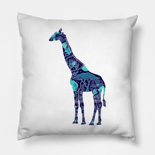Floral Giraffe Silhouette - Blue Breeze Pillow