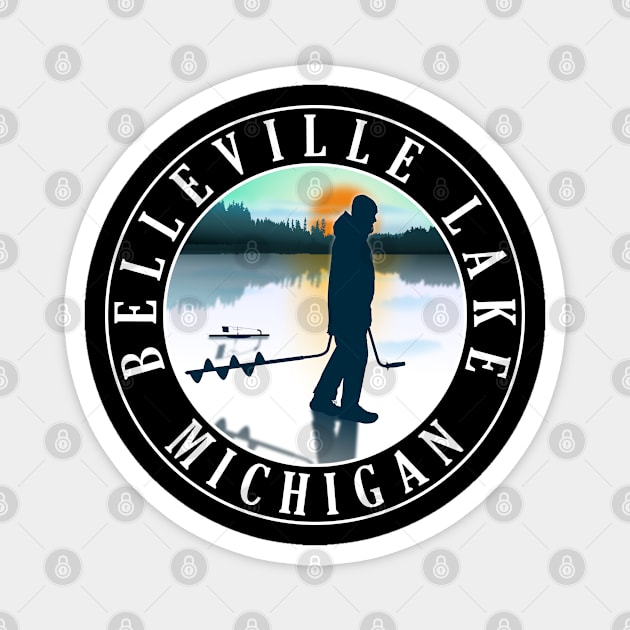 Belleville Lake Ice Fishing Michigan Sunset Magnet by BirdsEyeWorks