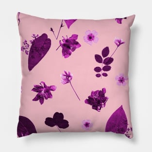 Purple Floral Pattern Pressed Flowers and Leaves Pillow