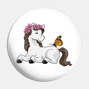 Horse with flower wreath and butterfly Pin