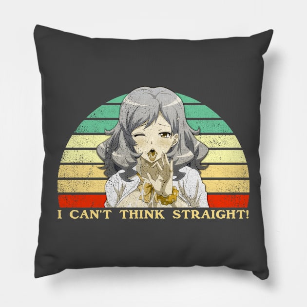 I Can't Think Straight - Lesbian Anime Pun - Retro Sunset Pillow by clvndesign