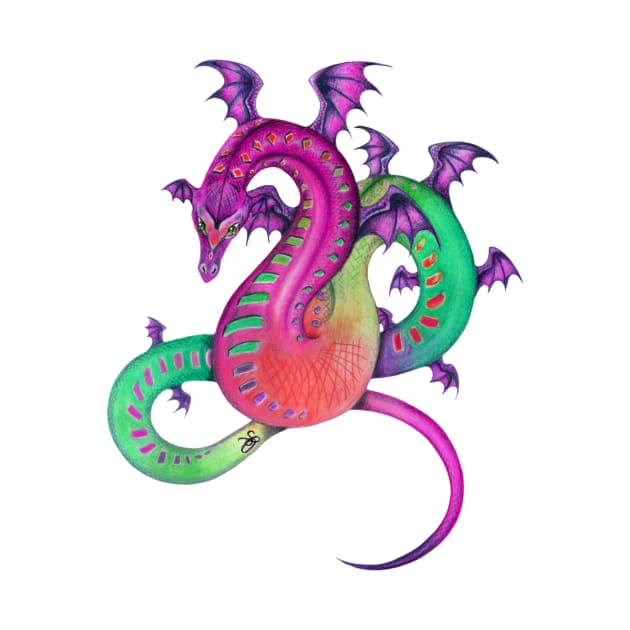 Fabulous Rainbow Dragon in Pink, Purple, and Green by Sandra Staple