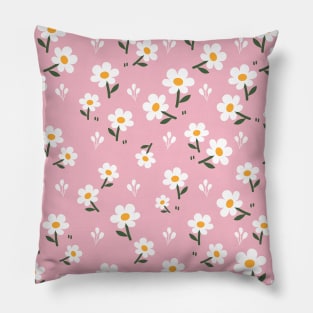 Little White Flowers on Pink Background Pillow