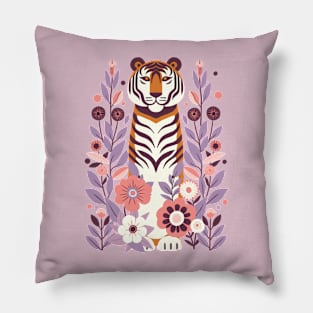 Serene Tiger in Blooming Garden Pillow