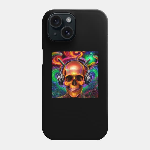 Colorful Skull Listening To Music Phone Case by Skull Listening To Music