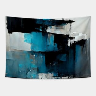 Abstract art painting in cyan, blue gray and black Tapestry
