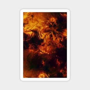 Molten Fire Burst Flames Black and Orange Abstract Artwork Magnet