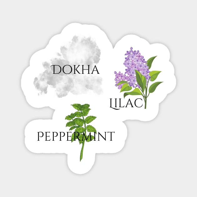"Dokha, Lilac, Peppermint"--Fire & Brimstone Scrolls Magnet by Nikole Knight