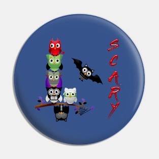 Halloween Scary Owls Pin