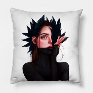 Girl with feathers Pillow