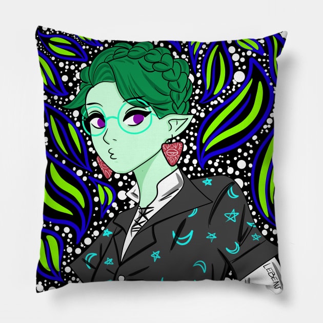 green elf with love and nature ecopop girl Pillow by jorge_lebeau