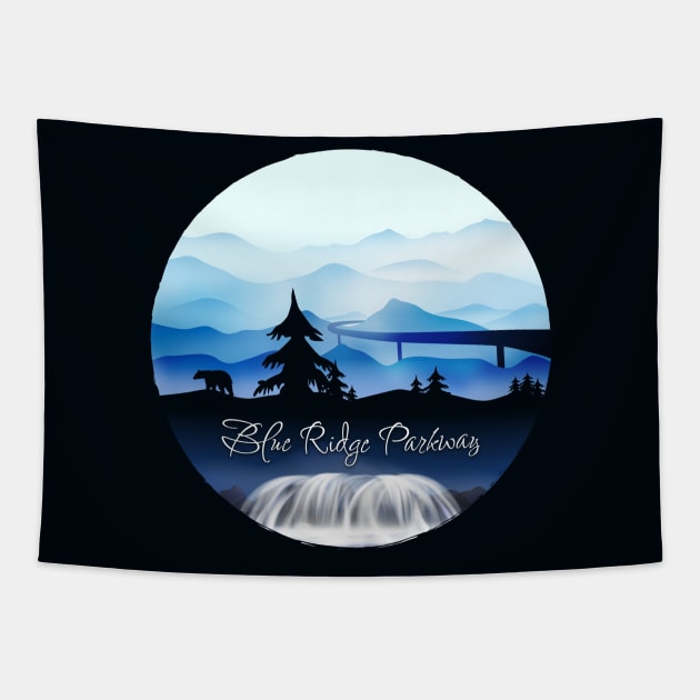 Blue Ridge Parkway - Black Bear - Blue 28 Tapestry by AVL Merch