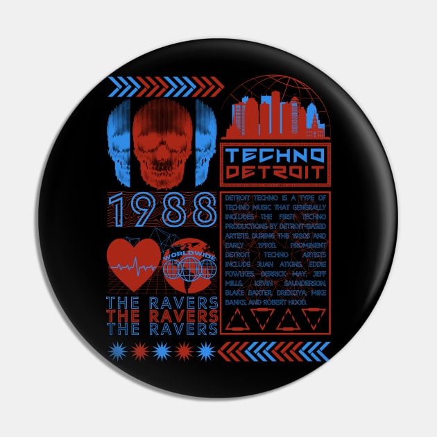 Detroit Techno - Techno Music - Techno Merch Pin by THE RAVERSBRAND