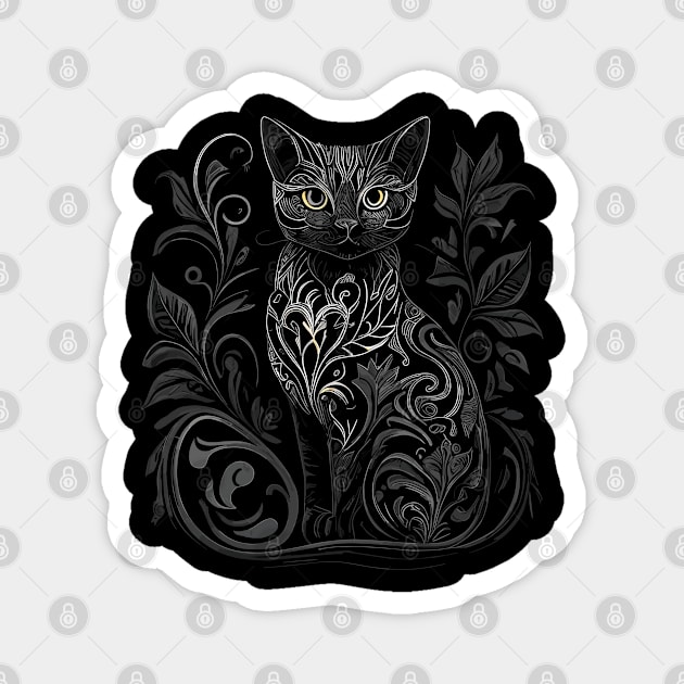 Retro Gothic Style Cat Gifts Vintage Cat Magnet by KsuAnn