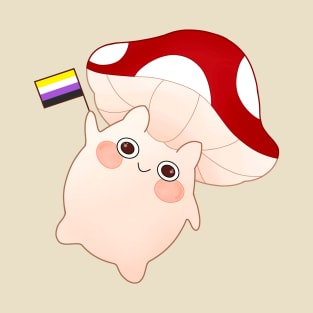 dancing and waving mushroom with non-binary pride flag T-Shirt