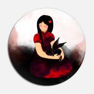 Girl with cat on black cloud Pin