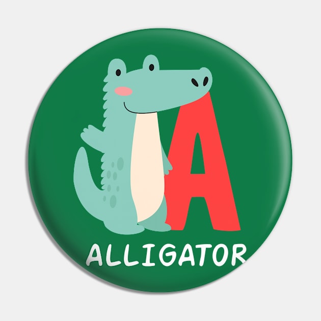 Alligator Alphabet funny Pin by Kids series