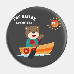 Funny bear sailor cartoon vector on little boat with cartoon style. Pin