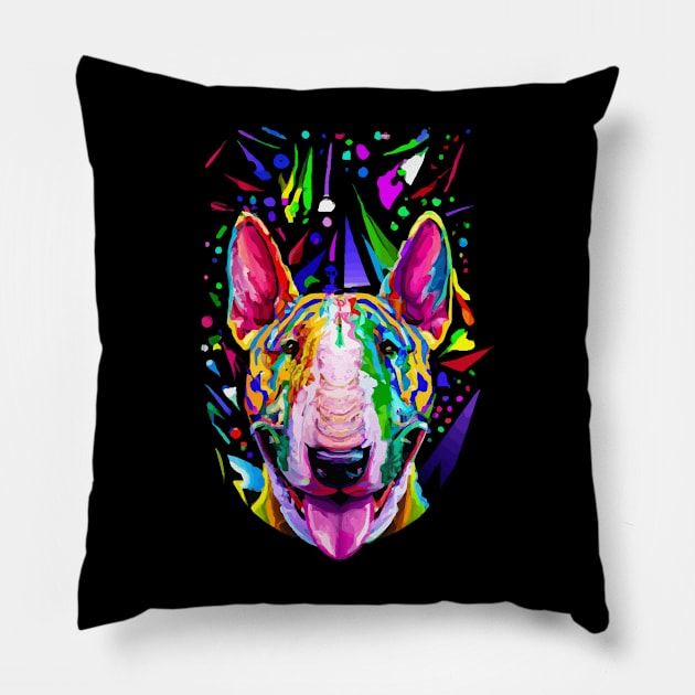 Bull Terrier Dog 90s Retro Vintage Artwork Pillow by Furrban