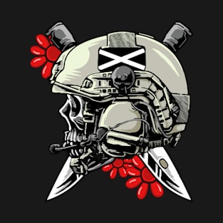 Task Force Doomer Helmet Skull With Red Daisy Flowers Forward Observation Group Cool Meme Design Pri T-Shirt