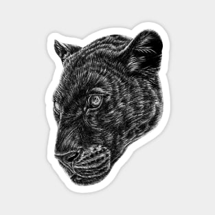 Black leopard face - panther cat animal ink illustration Magnet