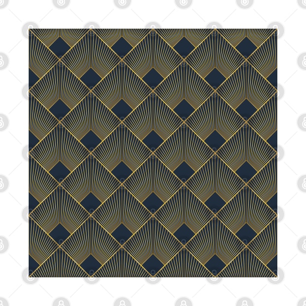 Art Deco square pattern navy and gold by kallyfactory