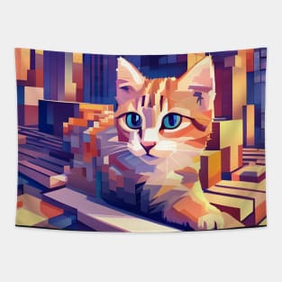 Square Pixel Kitten Tapestry