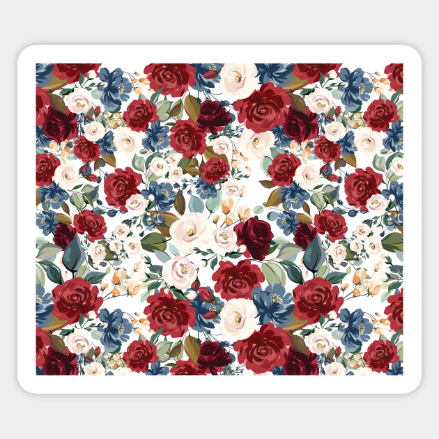 Red White And Blue Rose Floral Pattern