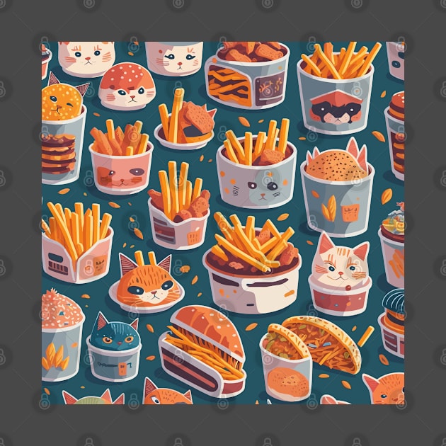 Fast Food Cat Colorful Funny Pattern by ZAZIZU