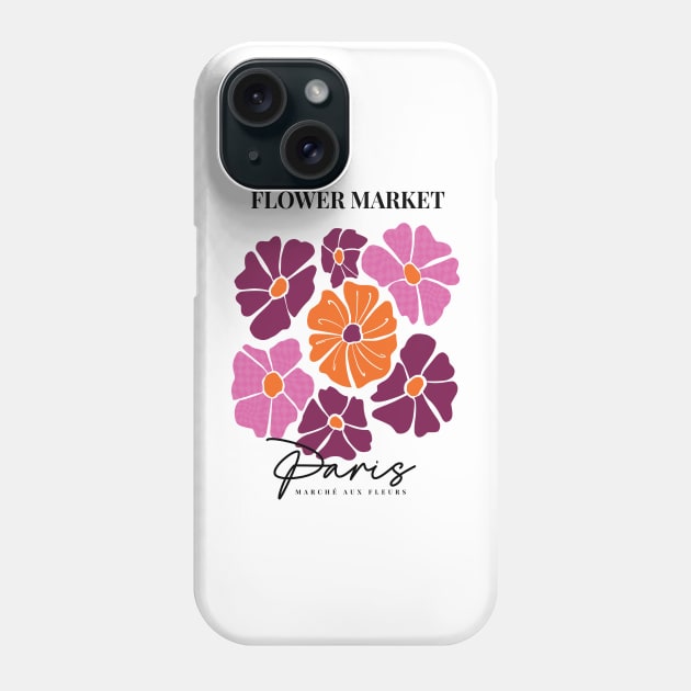 Flower market Le Marché aux Fleurs Paris with pink check pattern florals on pale pink background Phone Case by MinkkiDraws