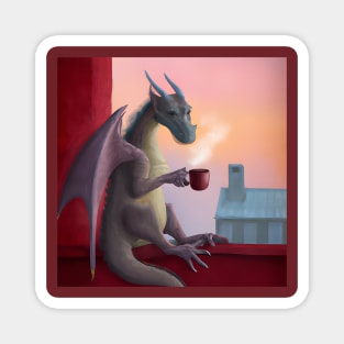 Grey Dragon Drinking Coffee Magnet