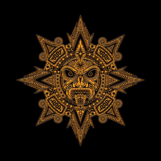 Ancient Yellow and Black Mayan Sun Mask by jeffbartels