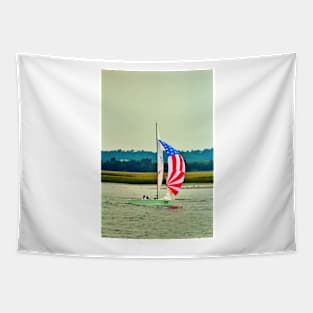 US Flag Sailboat Tapestry