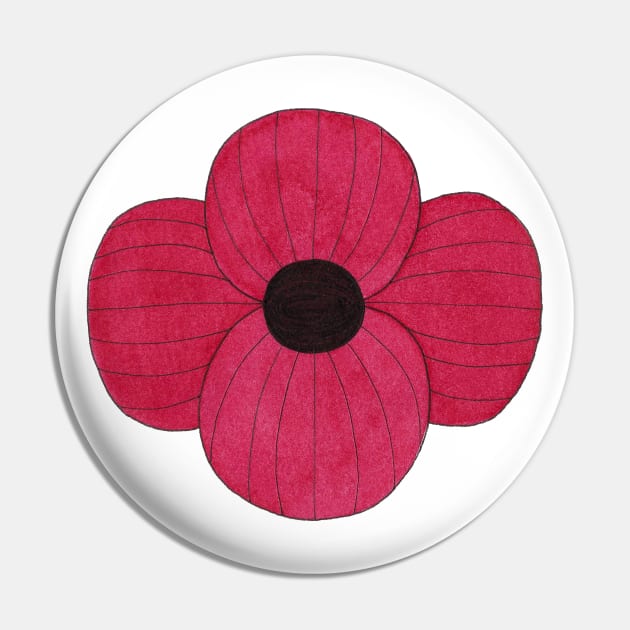 Red Ink Poppy Pin by sallycummingsdesigns