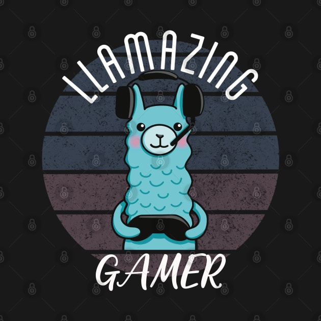 Llamazing Gamer Blue Llama by Punful