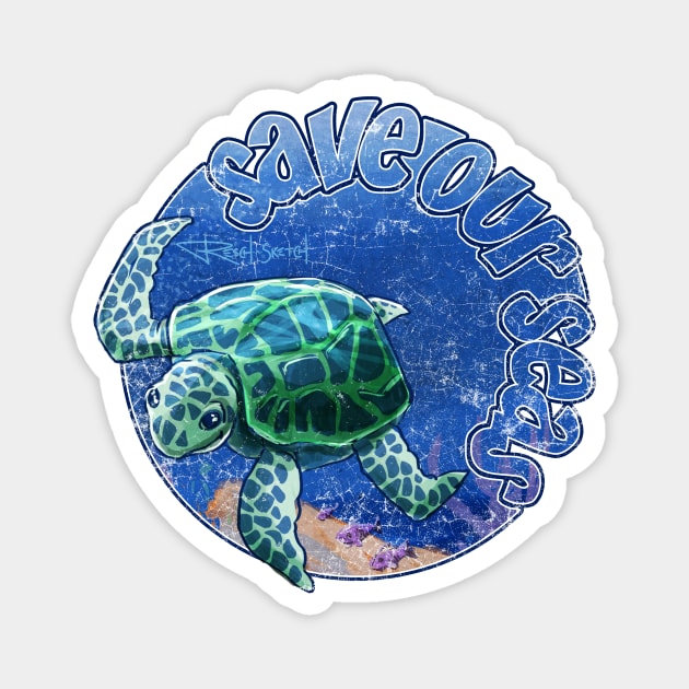 Sea Turtle: Save Our Seas Magnet by Dustin Resch