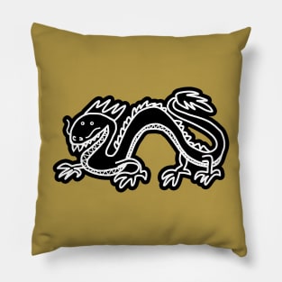 Dragon Black and White Line Art Pillow