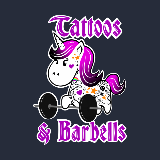 Barbell Unicorn, tattoos and barbells, fitness girl by TimAddisonArt