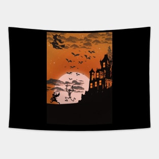 Orange Halloween Silhouette Illustration Tapestry