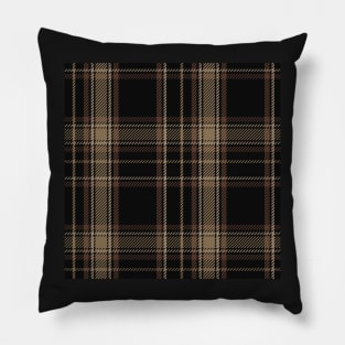 Dark Academia Plaid Tartan in Black, Beige, and Brown Pillow