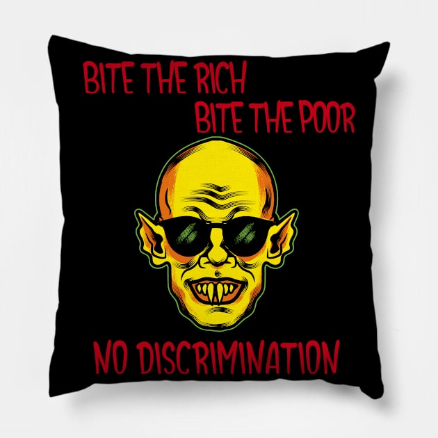 Bite The Rich, Bite The Poor Funny Halloween Design Pillow by Up 4 Tee