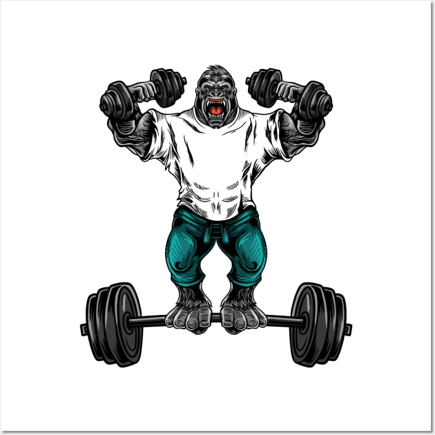 Gorilla Weightlifting in Fitness Gym Poster Print, Wall Art, Home