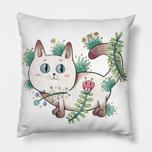 Cute White Cate with Blue Eyes Pillow