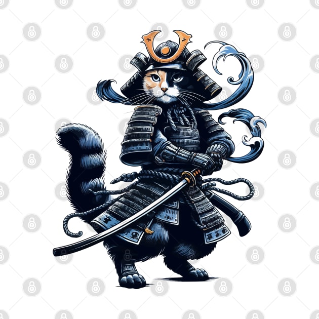 Cool Retro Cat Samurai Portrait Ninja Japan Art by TomFrontierArt