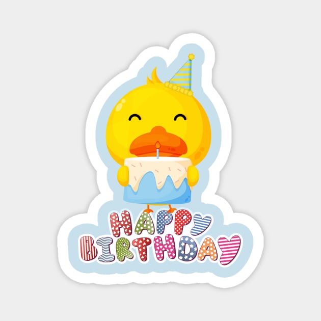 Happy Birthday cute yellow duck Magnet by Artfly