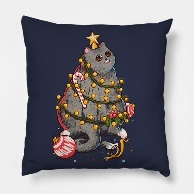 Merry Catmas - Christmas Tree Pillow by anycolordesigns