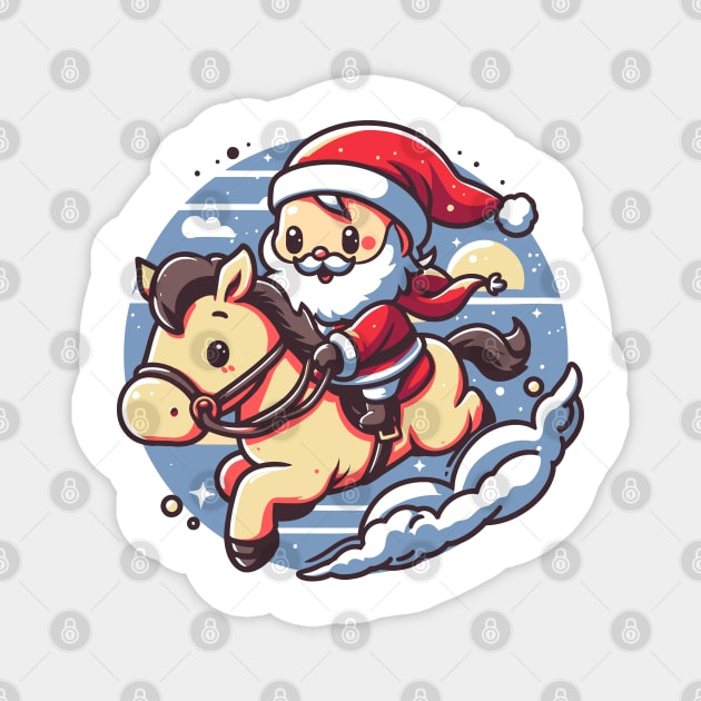 Cute Santa Riding a Horse Magnet by Xopaw