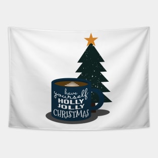 Christmas Hot Cocoa Beverage with Christmas Tree Tapestry